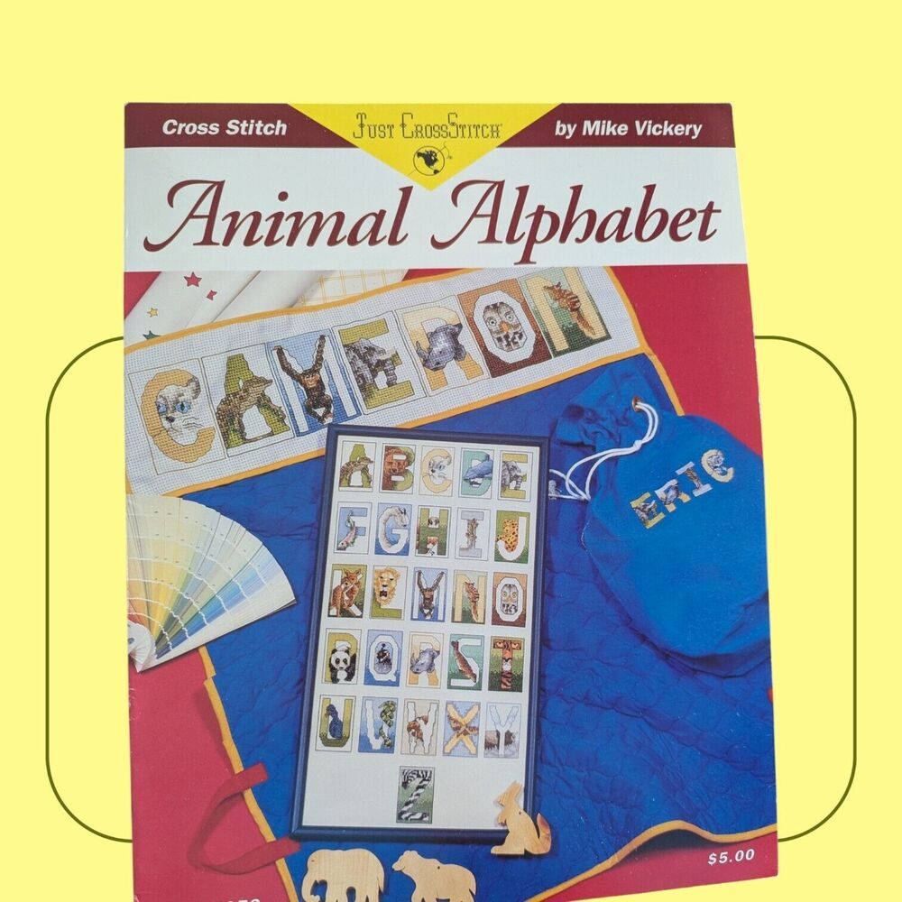 Just Cross Stitch Animal Alphabet Lions Tigers Bears Zebra Mike Vickery 972 Vtg